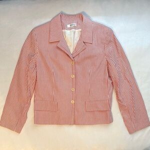 Vintage Bigio Collection Pink Beige Pinstripe Cotton Blazer Jacket Sz 14 Women’s